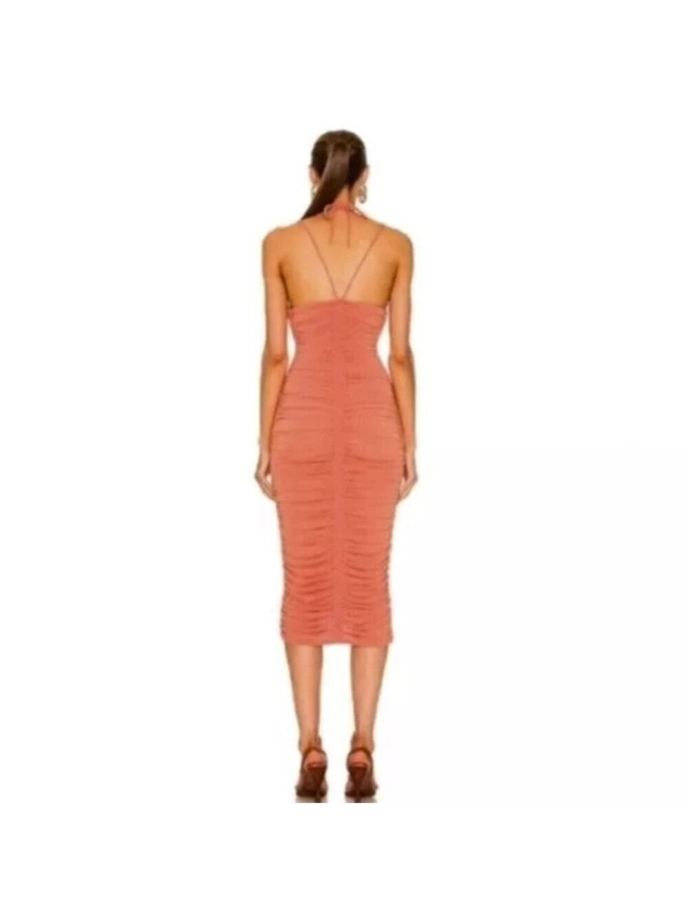 A.L.C. Allegra Ruched Embellished Halter Bodycon Sangria Orange Midi Dress Small - Picture 7 of 16